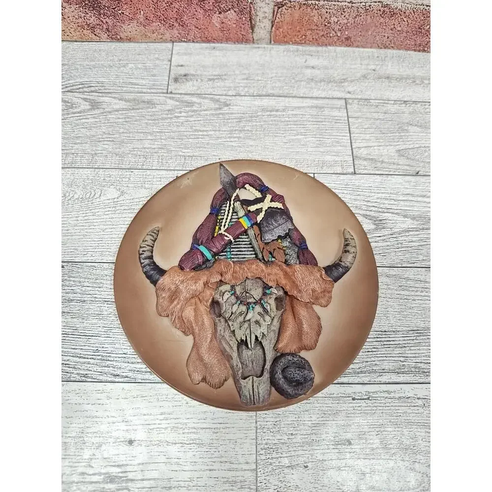 Embossed Cultural 3D Design Clay Plates Native American Indian Pottery Set of 4